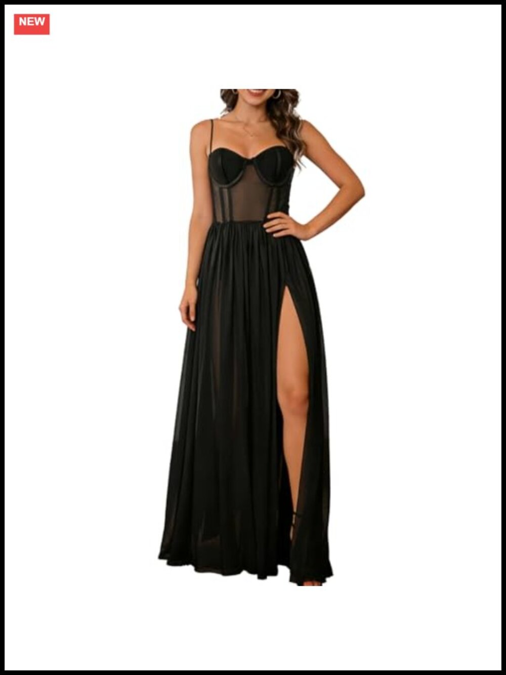 Sheer Mesh Corset Maxi Dress Bodycon Spaghetti Strap Sleeveless